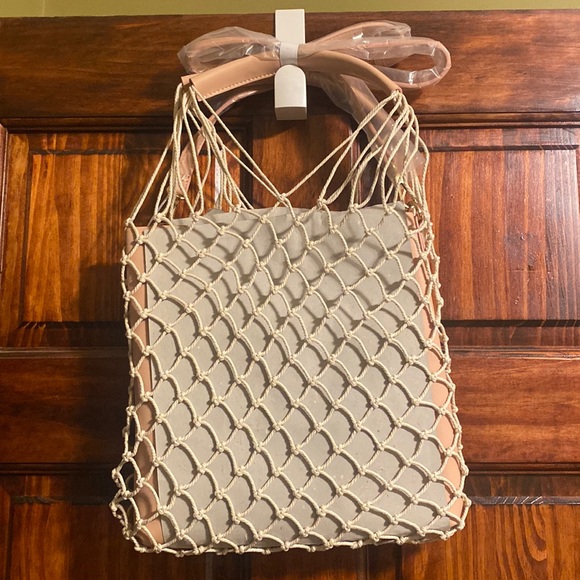 NWT LIKE DREAMS Removable Macrame Overlay Vegan Leather Blush Pink Shoulder Bag - Picture 6 of 7